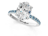 White gold Oval Cut Diamond Solitaire Ring with Round with Aquamarine side stone Pavé Band and Prong Setting_43