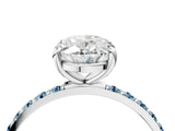 White gold Oval Cut Diamond Solitaire Ring with Round with Aquamarine side stone Pavé Band and Prong Setting_46