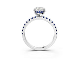 White gold Oval Cut Diamond Solitaire Ring with Round with Blue Sapphire side stone Pavé Band and Four-Prong Setting_15