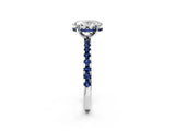 White gold Oval Cut Diamond Solitaire Ring with Round with Blue Sapphire side stone Pavé Band and Four-Prong Setting_2
