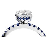 White gold Oval Cut Diamond Solitaire Ring with Round with Blue Sapphire side stone Pavé Band and Four-Prong Setting_40