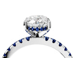 White gold Oval Cut Diamond Solitaire Ring with Round with Blue Sapphire side stone Pavé Band and Four-Prong Setting_4