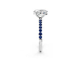 White gold Oval Cut Diamond Solitaire Ring with Round with Blue Sapphire side stone Pavé Band and Prong Setting_14