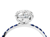 White gold Oval Cut Diamond Solitaire Ring with Round with Blue Sapphire side stone Pavé Band and Prong Setting_16