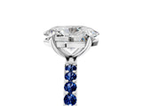 White gold Oval Cut Diamond Solitaire Ring with Round with Blue Sapphire side stone Pavé Band and Prong Setting_17