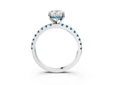 White gold Oval Cut Diamond Solitaire Ring with Round with Blue Topaz side stone Pavé Band and Four-Prong Setting_15