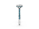 White gold Oval Cut Diamond Solitaire Ring with Round with Blue Topaz side stone Pavé Band and Four-Prong Setting_2