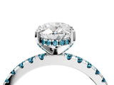 White gold Oval Cut Diamond Solitaire Ring with Round with Blue Topaz side stone Pavé Band and Four-Prong Setting_4