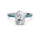 White gold Oval Cut Diamond Solitaire Ring with Round with Blue Topaz side stone Pavé Band and Prong Setting_24