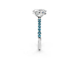 White gold Oval Cut Diamond Solitaire Ring with Round with Blue Topaz side stone Pavé Band and Prong Setting_26