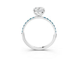 White gold Oval Cut Diamond Solitaire Ring with Round with Blue Topaz side stone Pavé Band and Prong Setting_27