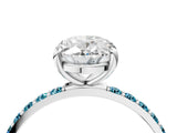 White gold Oval Cut Diamond Solitaire Ring with Round with Blue Topaz side stone Pavé Band and Prong Setting_28