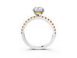 White gold Oval Cut Diamond Solitaire Ring with Round with Citrine side stone Pavé Band and Four-Prong Setting_3
