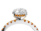 White gold Oval Cut Diamond Solitaire Ring with Round with Citrine side stone Pavé Band and Four-Prong Setting_4