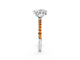 White gold Oval Cut Diamond Solitaire Ring with Round with Citrine side stone Pavé Band and Prong Setting_14