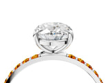 White gold Oval Cut Diamond Solitaire Ring with Round with Citrine side stone Pavé Band and Prong Setting_16