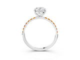 White gold Oval Cut Diamond Solitaire Ring with Round with Citrine side stone Pavé Band and Prong Setting_3