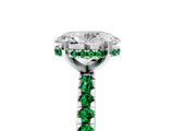 White gold Oval Cut Diamond Solitaire Ring with Round with Emerald side stone Pavé Band and Four-Prong Setting_17