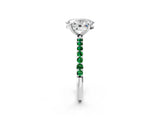 White gold Oval Cut Diamond Solitaire Ring with Round with Emerald side stone Pavé Band and Prong Setting_14