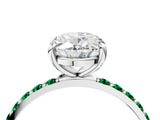 White gold Oval Cut Diamond Solitaire Ring with Round with Emerald side stone Pavé Band and Prong Setting_16