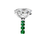 White gold Oval Cut Diamond Solitaire Ring with Round with Emerald side stone Pavé Band and Prong Setting_17