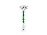 White gold Oval Cut Diamond Solitaire Ring with Round with Emerald side stone Pavé Band and Prong Setting_20