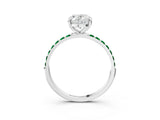 White gold Oval Cut Diamond Solitaire Ring with Round with Emerald side stone Pavé Band and Prong Setting_21