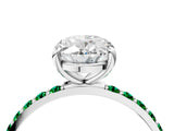 White gold Oval Cut Diamond Solitaire Ring with Round with Emerald side stone Pavé Band and Prong Setting_27