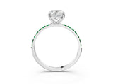 White gold Oval Cut Diamond Solitaire Ring with Round with Emerald side stone Pavé Band and Prong Setting_27