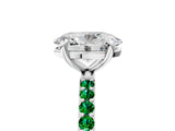 White gold Oval Cut Diamond Solitaire Ring with Round with Emerald side stone Pavé Band and Prong Setting_28