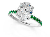White gold Oval Cut Diamond Solitaire Ring with Round with Emerald side stone Pavé Band and Prong Setting_31