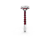 White gold Oval Cut Diamond Solitaire Ring with Round with Garnet side stone Pavé Band and Four-Prong Setting_14