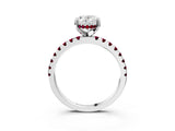 White gold Oval Cut Diamond Solitaire Ring with Round with Garnet side stone Pavé Band and Four-Prong Setting_39