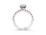 White gold Oval Cut Diamond Solitaire Ring with Round with Garnet side stone Pavé Band and Four-Prong Setting_3