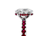 White gold Oval Cut Diamond Solitaire Ring with Round with Garnet side stone Pavé Band and Four-Prong Setting_5