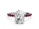 White gold Oval Cut Diamond Solitaire Ring with Round with Garnet side stone Pavé Band and Prong Setting_31
