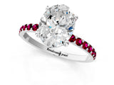 White gold Oval Cut Diamond Solitaire Ring with Round with Garnet side stone Pavé Band and Prong Setting_31