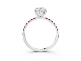 White gold Oval Cut Diamond Solitaire Ring with Round with Garnet side stone Pavé Band and Prong Setting_33