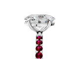 White gold Oval Cut Diamond Solitaire Ring with Round with Garnet side stone Pavé Band and Prong Setting_36