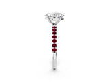 White gold Oval Cut Diamond Solitaire Ring with Round with Garnet side stone Pavé Band and Prong Setting_44