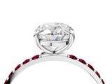 White gold Oval Cut Diamond Solitaire Ring with Round with Garnet side stone Pavé Band and Prong Setting_46