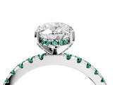 White gold Oval Cut Diamond Solitaire Ring with Round with Green Sapphire side stone Pavé Band and Four-Prong Setting_16