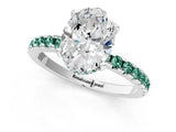 White gold Oval Cut Diamond Solitaire Ring with Round with Green Sapphire side stone Pavé Band and Four-Prong Setting_1