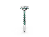 White gold Oval Cut Diamond Solitaire Ring with Round with Green Sapphire side stone Pavé Band and Four-Prong Setting_2