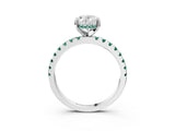 White gold Oval Cut Diamond Solitaire Ring with Round with Green Sapphire side stone Pavé Band and Four-Prong Setting_3