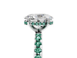 White gold Oval Cut Diamond Solitaire Ring with Round with Green Sapphire side stone Pavé Band and Four-Prong Setting_5