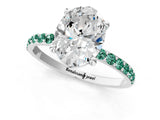 White gold Oval Cut Diamond Solitaire Ring with Round with Green Sapphire side stone Pavé Band and Prong Setting_13