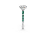 White gold Oval Cut Diamond Solitaire Ring with Round with Green Sapphire side stone Pavé Band and Prong Setting_14