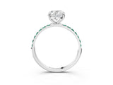 White gold Oval Cut Diamond Solitaire Ring with Round with Green Sapphire side stone Pavé Band and Prong Setting_15