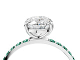 White gold Oval Cut Diamond Solitaire Ring with Round with Green Sapphire side stone Pavé Band and Prong Setting_16
